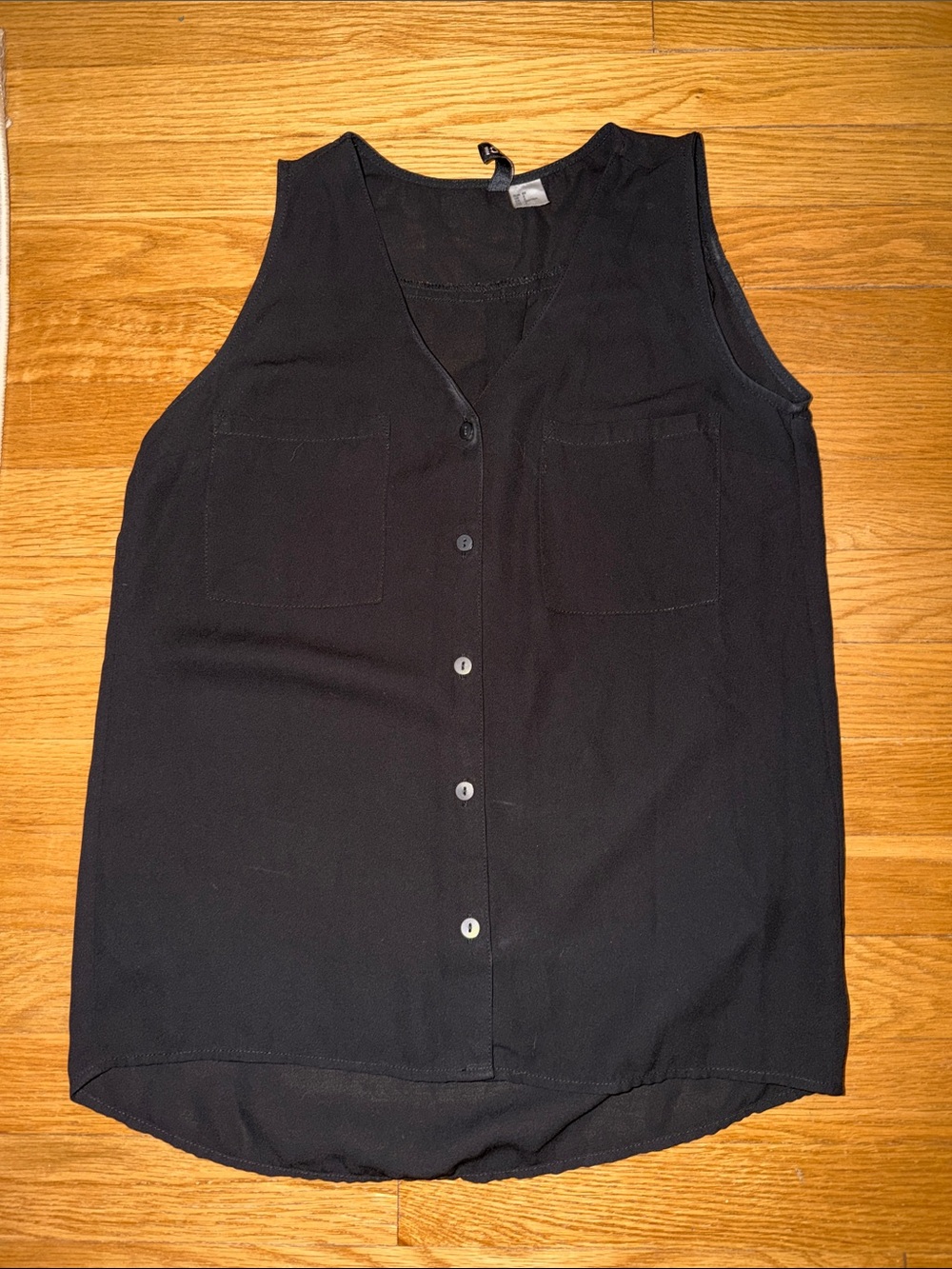 Divided Black Sleeveless Button-Down Top
